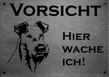 Edelstahl Warnschild Irish Terrier VORSICHT Hier wache ich!